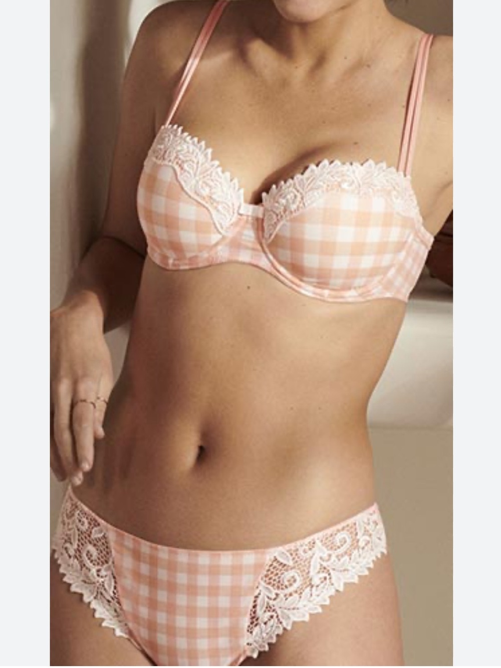 Pink Gingham Lace Underwire Bra - Women Intimates